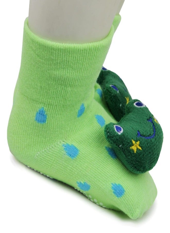 Neska Moda Baby Boys & Girls Anti Slip Cotton Frog Face Ankle Socks/Bootie For 3 to 12 Months - Anti Skid Socks with Grippers (Light Green) -SK903 - Image 3