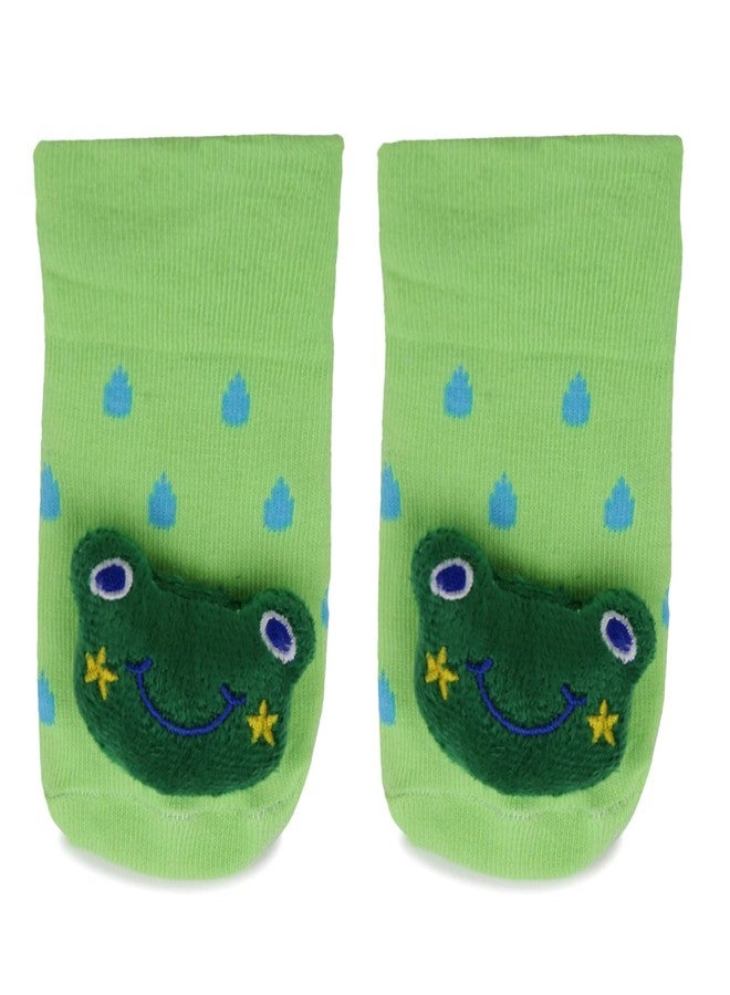 Neska Moda Baby Boys & Girls Anti Slip Cotton Frog Face Ankle Socks/Bootie For 3 to 12 Months - Anti Skid Socks with Grippers (Light Green) -SK903 - Image 1