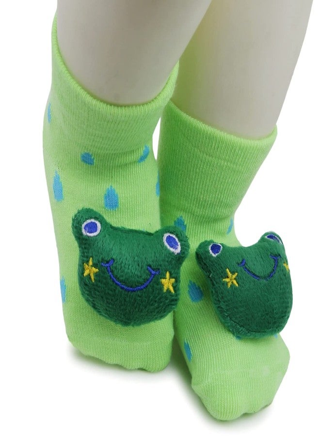 Neska Moda Baby Boys & Girls Anti Slip Cotton Frog Face Ankle Socks/Bootie For 3 to 12 Months - Anti Skid Socks with Grippers (Light Green) -SK903 - Image 2