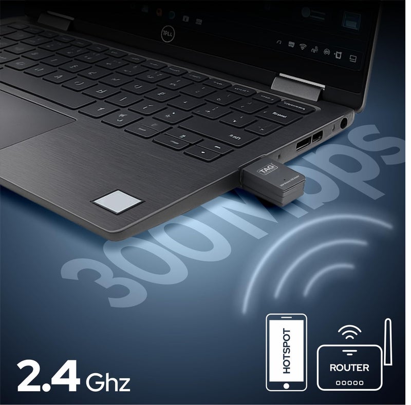 TAG Airlink 300 Mbps USB WiFi Adapter | 2.4GHz Mini Wireless Network Dongle for PC/Laptop/Desktop | USB 2.0 | Soft AP Mode | WPA/WPA2 Security | Plug & Play | Black - Image 2