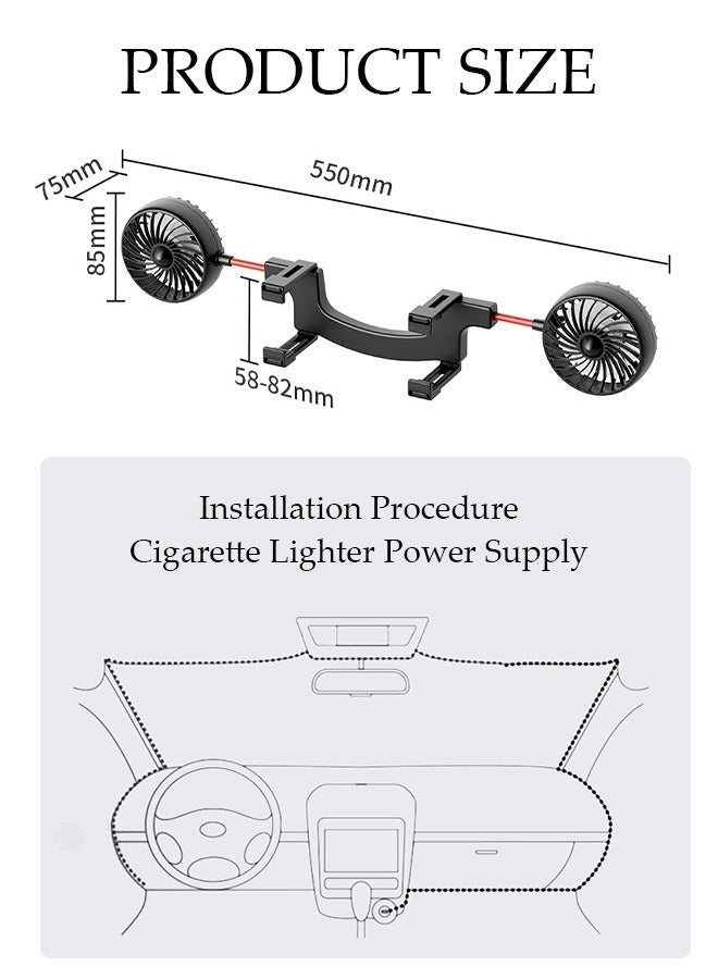 DUNISO USB Car Fan 12V for Car Interior Rear View Mirror, 360 Degree Adjustable 5 Inches Dual Head Car Clip Fan, Car Essentials Car Cooler Fan with Stepless Speed Regulation for Car/Vehicle SUV, RV - Image 2