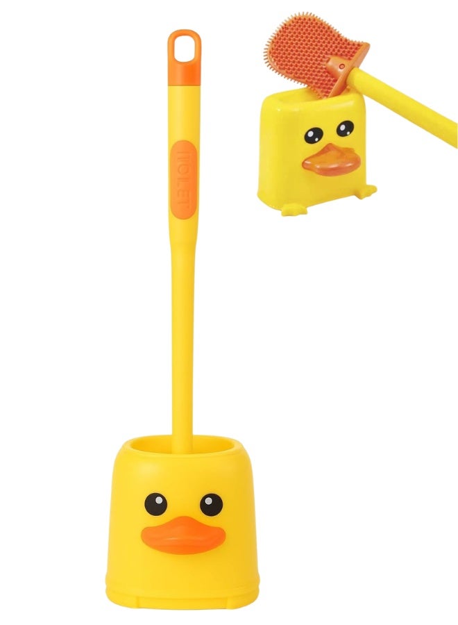 فرشاة تنظيف المرحاض المثبتة على الحائط مع موزع صابون - حامل بتصميم بطة، شعيرات سيليكون متينة، مقبض مريح مانع للانزلاق لتنظيف صحي للحمام - Image 1