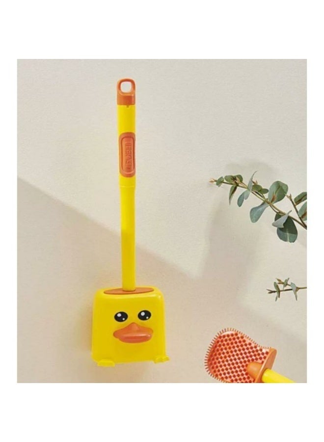 فرشاة تنظيف المرحاض المثبتة على الحائط مع موزع صابون - حامل بتصميم بطة، شعيرات سيليكون متينة، مقبض مريح مانع للانزلاق لتنظيف صحي للحمام - Image 2