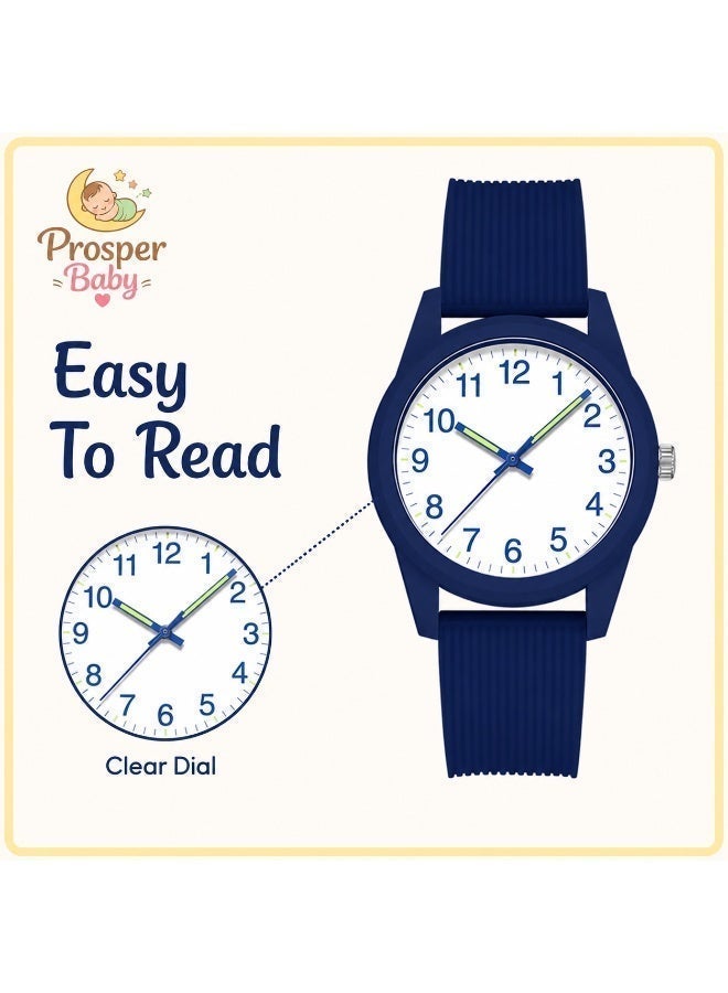 Prosper Baby Kids Analog Learning Watch for Boys and Girls, Easy-Read Arabic Numerals, 50M Water Resistant, Japanese Quartz Movement, Soft TPU Strap, Ages 4-12, Blue - Image 5