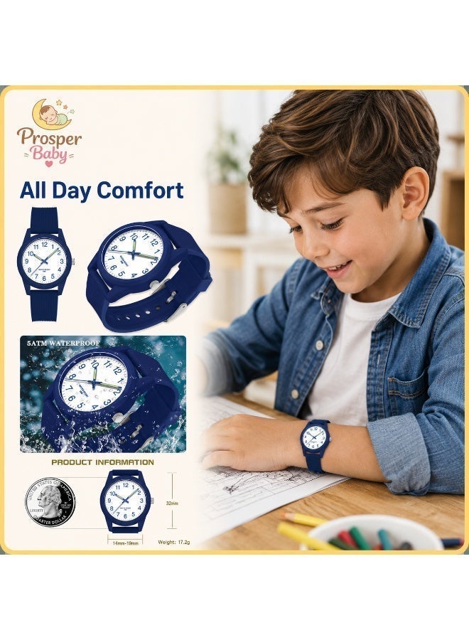 Prosper Baby Kids Analog Learning Watch for Boys and Girls, Easy-Read Arabic Numerals, 50M Water Resistant, Japanese Quartz Movement, Soft TPU Strap, Ages 4-12, Blue - Image 4