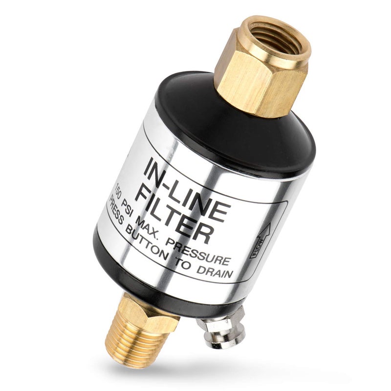 NEIKO 30253A Water and Oil Separator for Air Line 14 NPT Inlet and Outlet 150 PSI Air Compressor and Air Tool Accessory Protect Lifespan of Pneumatic Tools Optimize Performance Black