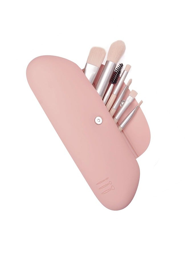 Silicone Makeup Brush Bag, Portable Makeup Bag Makeup Bag Travel Essentials Makeup Brush Bag Waterproof Brush Organizer - Pink - Image 1