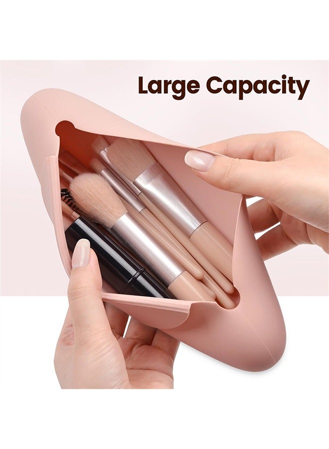 Silicone Makeup Brush Bag, Portable Makeup Bag Makeup Bag Travel Essentials Makeup Brush Bag Waterproof Brush Organizer - Pink - Image 2