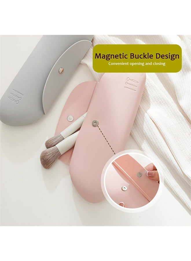 Silicone Makeup Brush Bag, Portable Makeup Bag Makeup Bag Travel Essentials Makeup Brush Bag Waterproof Brush Organizer - Pink - Image 5