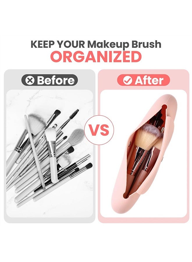 Silicone Makeup Brush Bag, Portable Makeup Bag Makeup Bag Travel Essentials Makeup Brush Bag Waterproof Brush Organizer - Pink - Image 4