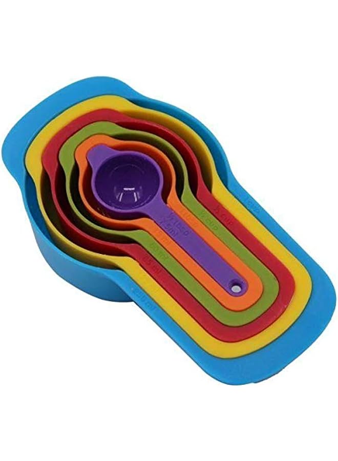 S-TOP 6 Pcs of Plastic Measuring Cups and Spoons Set. Stackable, Space Saving, Multi color Design - Image 1