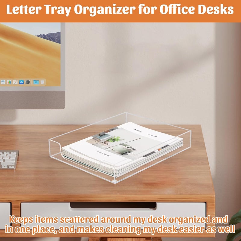 AZFUNN Letter-Size Tray Desk Letter Tray Paper Tray, Sturdy Heavy-Duty Plastic Printer Paper Tray, Single-Tier Stackable File Storage Organizer for Office Home (Clear) - Image 4