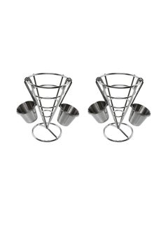 Excefore French Fry Serving Stands, with Double Sauce Holders Stainless Steel Fry Cone Basket Fish Chips Holder Restaurant Cafe Table Food Serving Display Wire Stands for Kitchen Restaurant Buffet (2 Pieces)  - Image 1