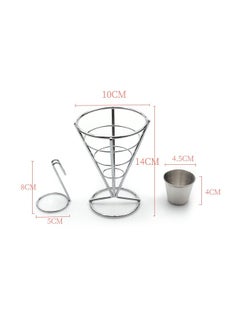 Excefore French Fry Serving Stands, with Double Sauce Holders Stainless Steel Fry Cone Basket Fish Chips Holder Restaurant Cafe Table Food Serving Display Wire Stands for Kitchen Restaurant Buffet (2 Pieces)  - Image 2