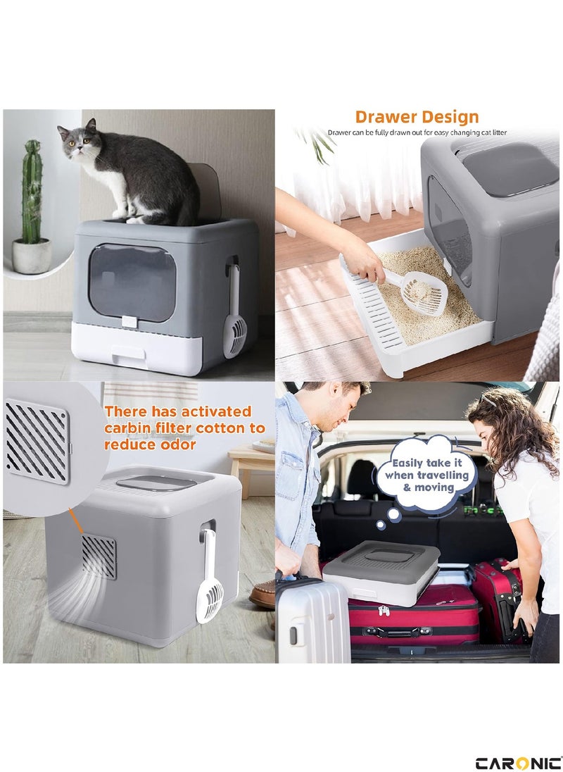 CARONIC - Pet Litter Box Foldable With Litter scoop Portable Closed Splash proof Easy To Clean - Image 1