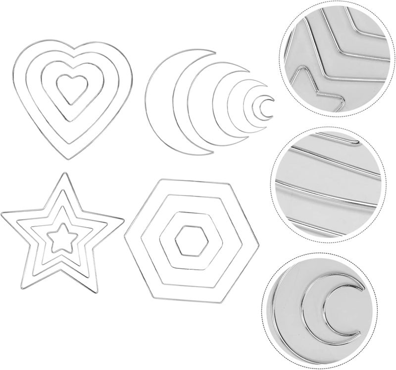 MAGICLULU 16Pcs DIY Rings for Dream Catchers and Wreaths Sturdy Silver Metal Star Hexagon Shapes Craft Tools for Wall Hanging Decor - Image 3