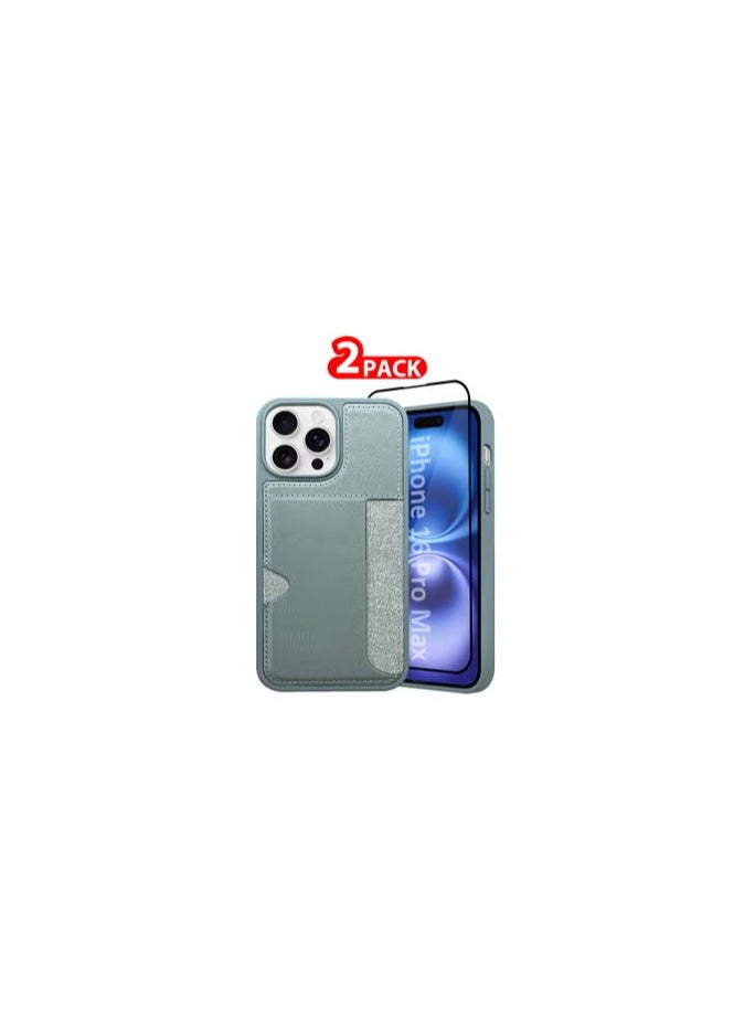 CATANES iPhone 16 Pro Max 2Packs Case Leather Antifingerprint Cover with Wallet Card Slot Shell, Side Insert Card Holder, Anti Fall Protection - Grey  - Image 2