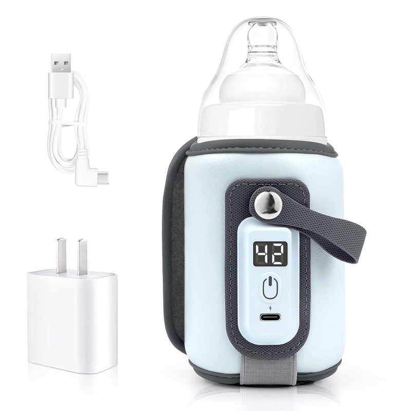 Danisse Portable Bottle Warmer Baby Milk Warmer for All Bottles Rapid Heating Accurate Temperature Control with LED Display USB Warmer Bottle Suitable for Home and Outing Blue - Image 1