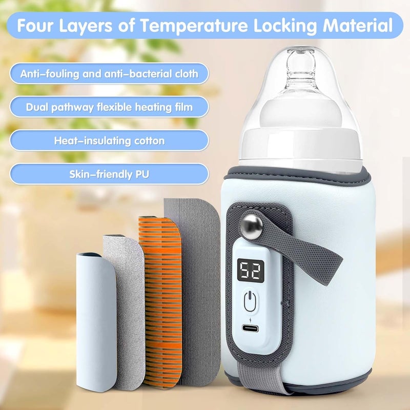Danisse Portable Bottle Warmer Baby Milk Warmer for All Bottles Rapid Heating Accurate Temperature Control with LED Display USB Warmer Bottle Suitable for Home and Outing Blue - Image 5