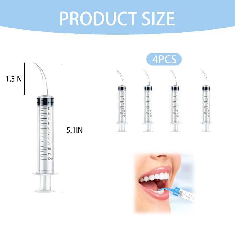 CHXTguyue 4-Pack 12ml Dental Irrigation Syringe Curved Tip - Disposable Graduated Oral Irrigator for Tonsil Stones Removal, Pet Feeding | Home Dental Care & Lab Use - Image 2