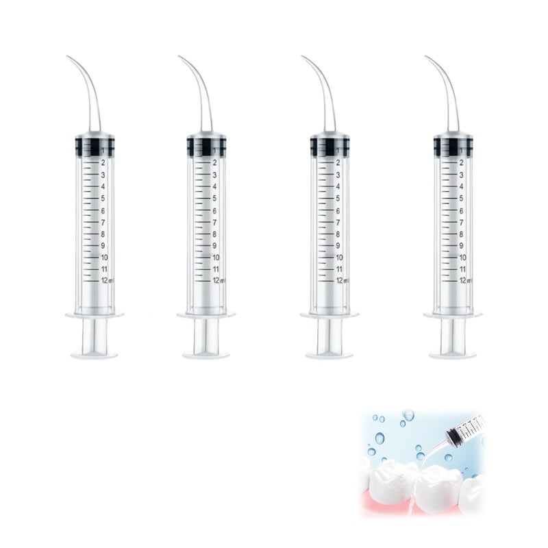 CHXTguyue 4-Pack 12ml Dental Irrigation Syringe Curved Tip - Disposable Graduated Oral Irrigator for Tonsil Stones Removal, Pet Feeding | Home Dental Care & Lab Use - Image 1