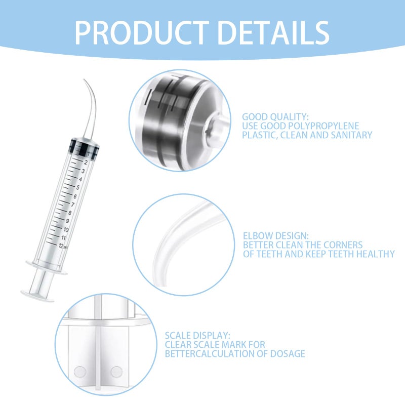 CHXTguyue 4-Pack 12ml Dental Irrigation Syringe Curved Tip - Disposable Graduated Oral Irrigator for Tonsil Stones Removal, Pet Feeding | Home Dental Care & Lab Use - Image 3