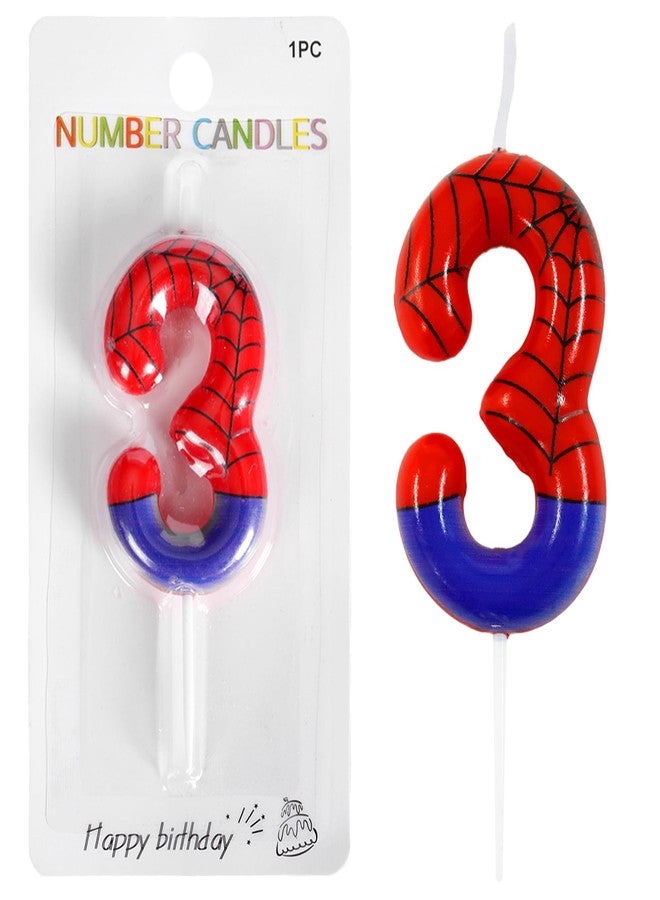 Ceya Number 3 Spider Birthday Candles,3.74 Inch Red Blue Spider Cartoon Themed Number Candles,Boy Spider Party Decoration Supplies Halloween Party Birthday Cake Topper Candle - Image 1