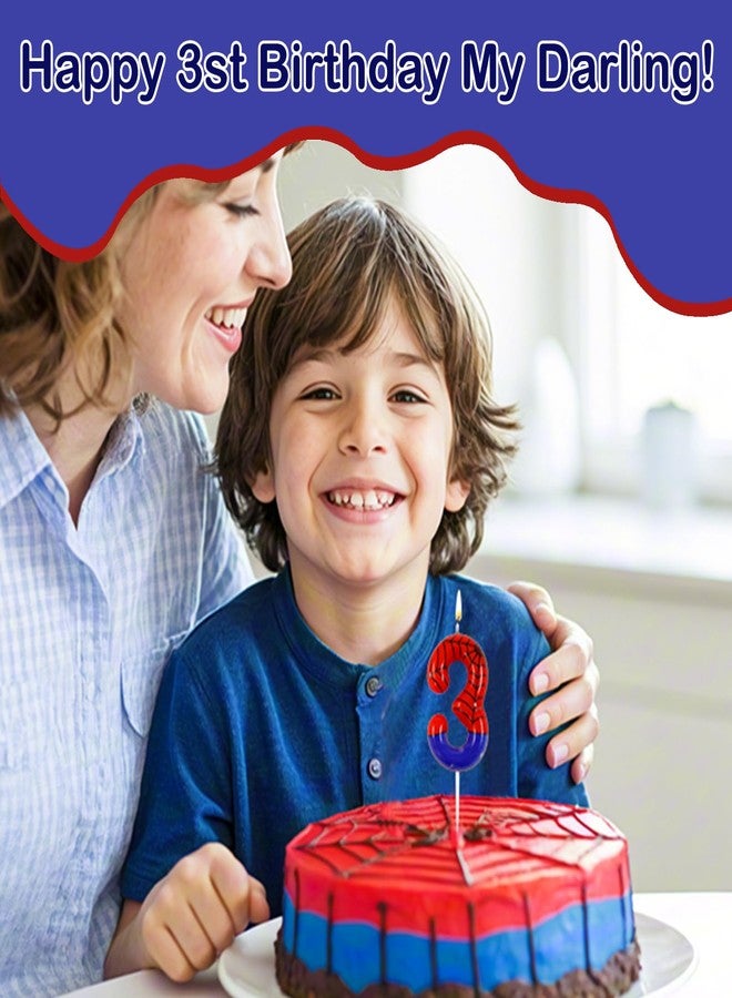Ceya Number 3 Spider Birthday Candles,3.74 Inch Red Blue Spider Cartoon Themed Number Candles,Boy Spider Party Decoration Supplies Halloween Party Birthday Cake Topper Candle - Image 2