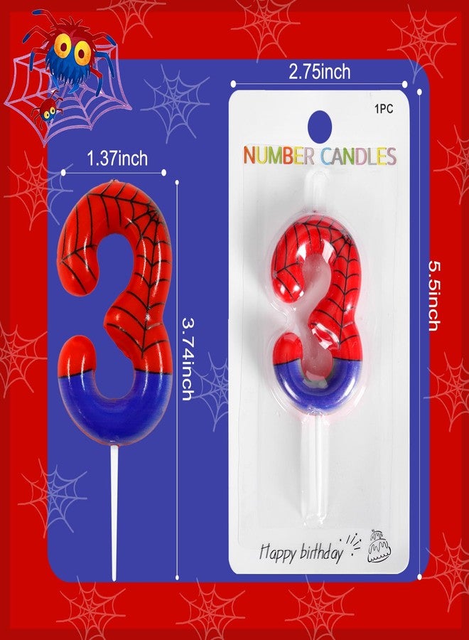 Ceya Number 3 Spider Birthday Candles,3.74 Inch Red Blue Spider Cartoon Themed Number Candles,Boy Spider Party Decoration Supplies Halloween Party Birthday Cake Topper Candle - Image 5