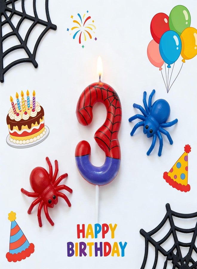 Ceya Number 3 Spider Birthday Candles,3.74 Inch Red Blue Spider Cartoon Themed Number Candles,Boy Spider Party Decoration Supplies Halloween Party Birthday Cake Topper Candle - Image 3