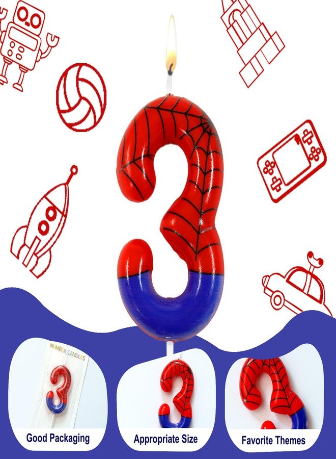 Ceya Number 3 Spider Birthday Candles,3.74 Inch Red Blue Spider Cartoon Themed Number Candles,Boy Spider Party Decoration Supplies Halloween Party Birthday Cake Topper Candle - Image 4
