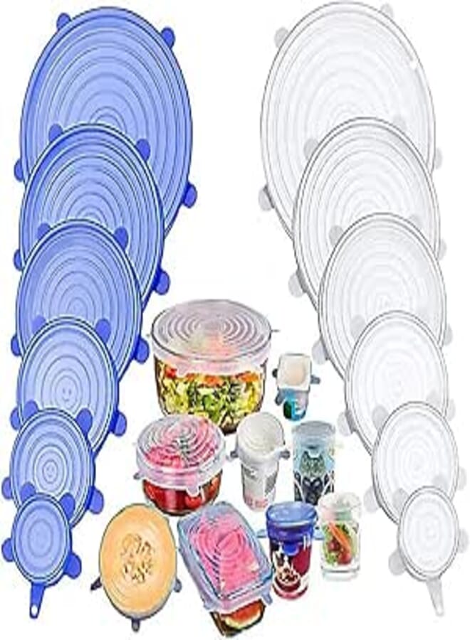 ONTHIS Silicone Stretch Lids, 12 Pack 6 Different Sizes Silicone Food Covers Expandable Fits Container Shape Dishes or Bowls, BPA Free Food Covers Safe in Dishwasher, Microwave and Freezer