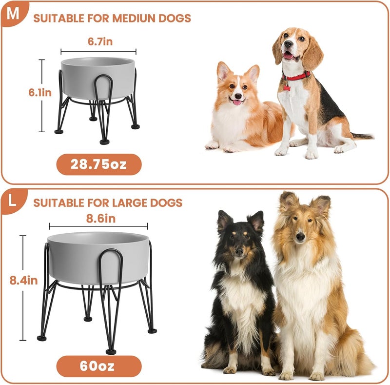 Kitwinney Elevated Dog Bowls, Ceramic Raised Dog Bowl Set with Anti-Slip and Non-Tip Metal Stand, 2 Pack Pet Food and Water Feeding Bowls for Small and Medium Dogs (Gray,3.6 Cups) - Image 3