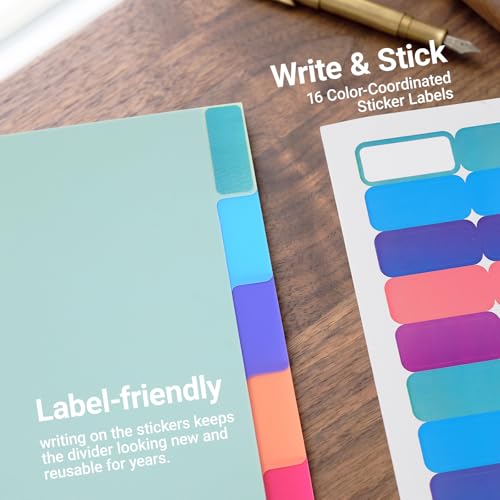 WORPSON 8 Tabs Durable Plastic Write & Erase Large Tabs Dividers for 3 Ring Binders, Rectangle Binder Dividers with Sticker for Study, Teacher, Office, Home Organizers (Multi A, 3 Set (24 Tab)) - Image 5