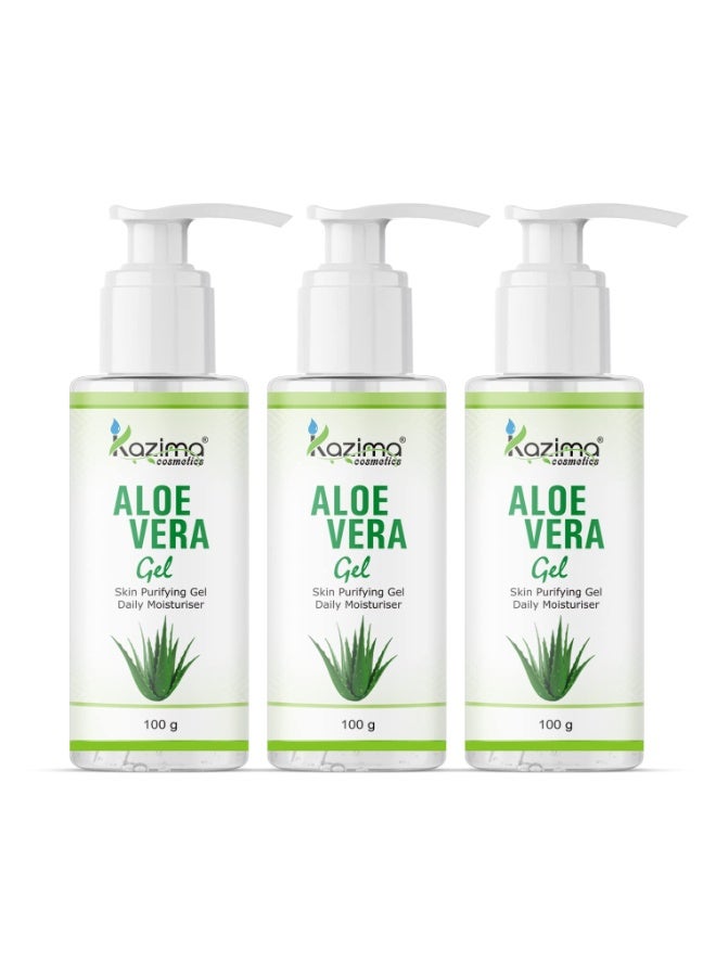 KAZIMA Aloe Vera Gel Raw - 100% Pure Natural Gel - Ideal for Skin, Face, Acne Scars, Hair, Moisturizer & Dark Circles (100 Gram (Pack of 3)) - Image 1