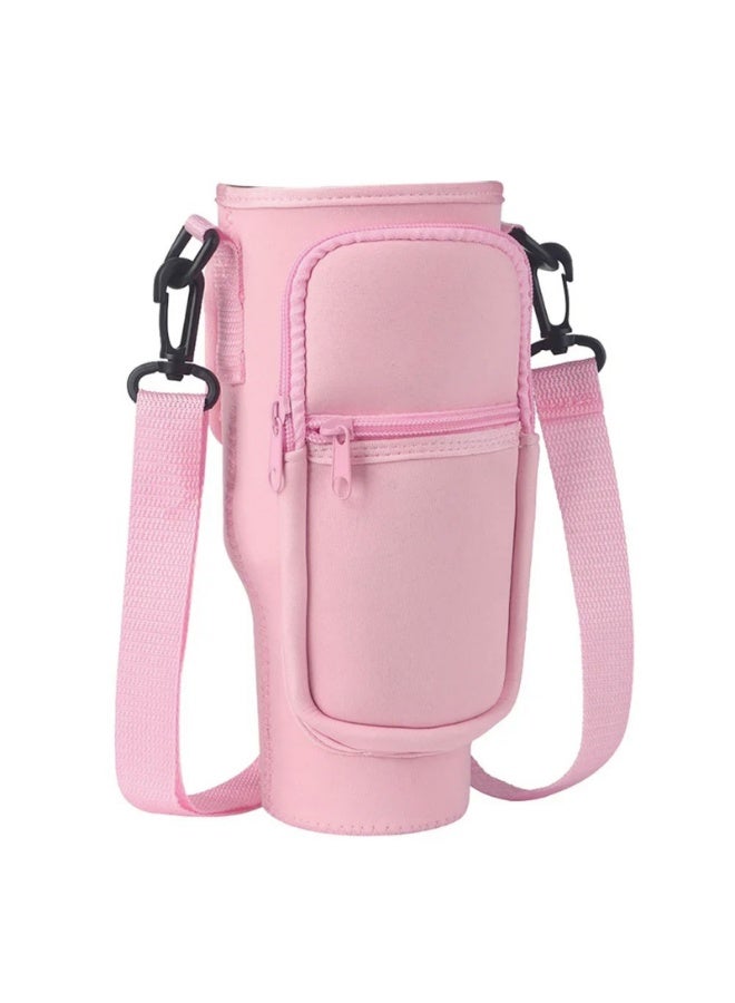 Generic Water Bottle Bag for 40 Oz Tumbler, Bottle Pouch Holder with Pocket and Adjustable Shoulder Strap for Stanley,Pink - Image 3