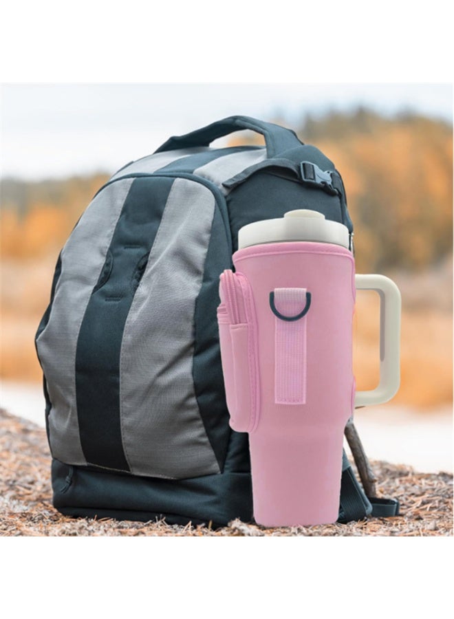Generic Water Bottle Bag for 40 Oz Tumbler, Bottle Pouch Holder with Pocket and Adjustable Shoulder Strap for Stanley,Pink - Image 2