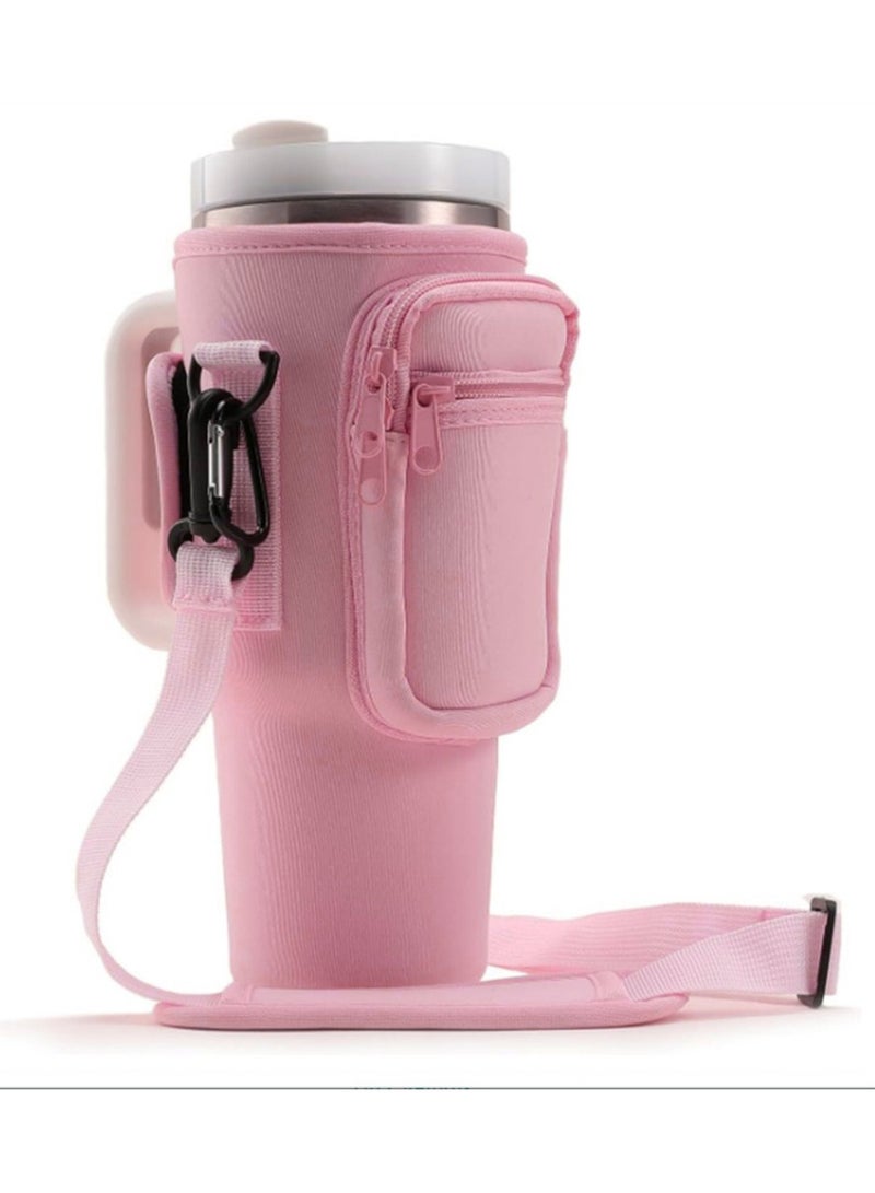 Generic Water Bottle Bag for 40 Oz Tumbler, Bottle Pouch Holder with Pocket and Adjustable Shoulder Strap for Stanley,Pink - Image 1