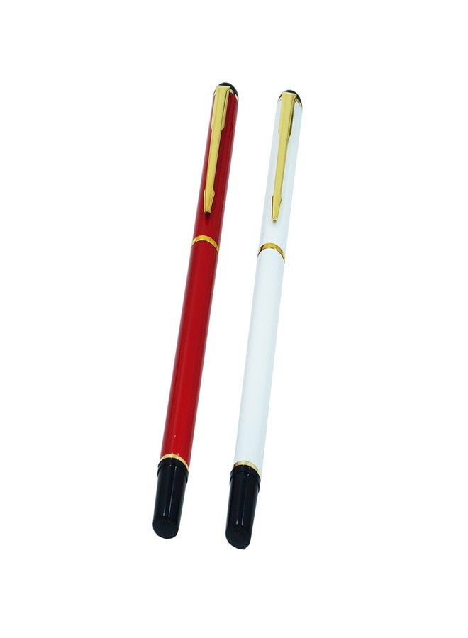 auteur 801 Red & White Metal Roller Ball Pen With Gold Plated Clip Stunning Luxury Best Gift For Men & Women Professional Executive Office, Nice Pens (Pack of 2, Blue Ink) - Image 1