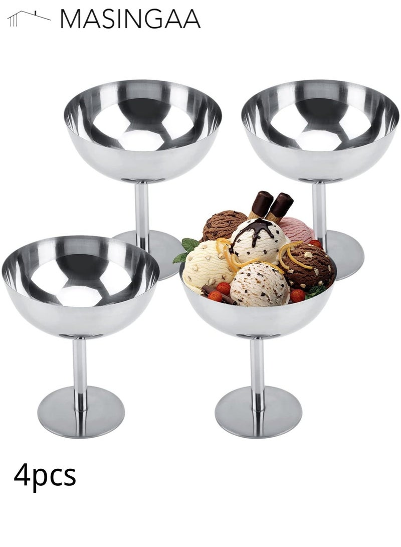 MASINGAA 4Pcs Ice Cream Cup, Multifunctional Stainless Steel Dessert Bowl, Fruit Cup, Food Grade Stainless Steel Stable Bottom, Dessert Cup Reusable Goblet Ice Cream Bowl, for Afternoon Tea, Pudding, Snacks, Occasions Party - Image 1