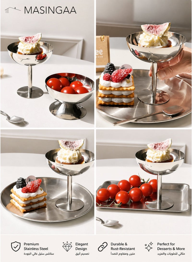 MASINGAA 4Pcs Ice Cream Cup, Multifunctional Stainless Steel Dessert Bowl, Fruit Cup, Food Grade Stainless Steel Stable Bottom, Dessert Cup Reusable Goblet Ice Cream Bowl, for Afternoon Tea, Pudding, Snacks, Occasions Party - Image 3
