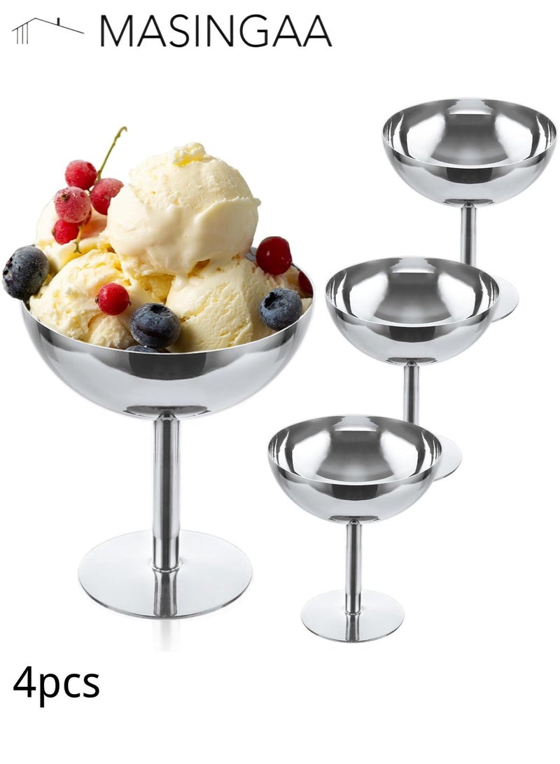 MASINGAA 4Pcs Ice Cream Cup, Multifunctional Stainless Steel Dessert Bowl, Fruit Cup, Food Grade Stainless Steel Stable Bottom, Dessert Cup Reusable Goblet Ice Cream Bowl, for Afternoon Tea, Pudding, Snacks, Occasions Party - Image 5