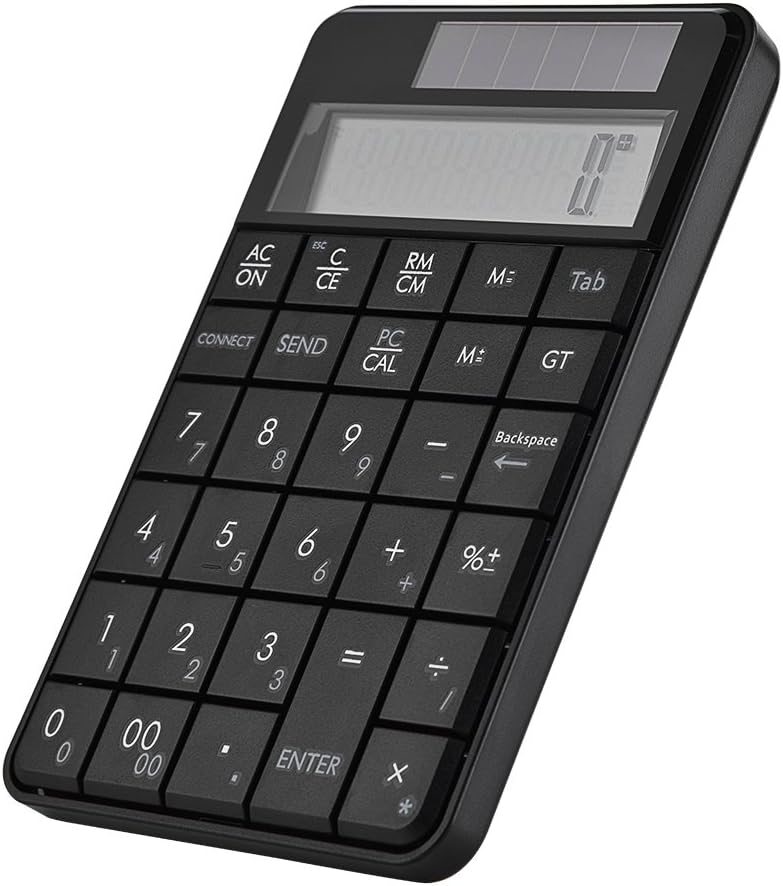 klarako Compact USB keypad with Display Calculator Function, 29 Keys Portable Wireless Number Pad Mini Solar Power Smart Keypad & Office Calculators with LCD Display for Laptop PC Desktop - Image 1