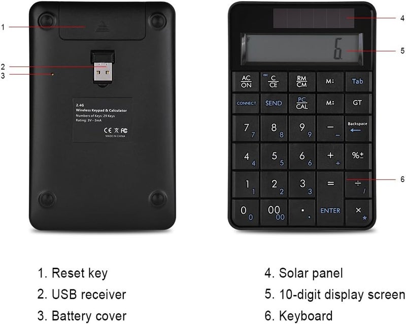klarako Compact USB keypad with Display Calculator Function, 29 Keys Portable Wireless Number Pad Mini Solar Power Smart Keypad & Office Calculators with LCD Display for Laptop PC Desktop - Image 3