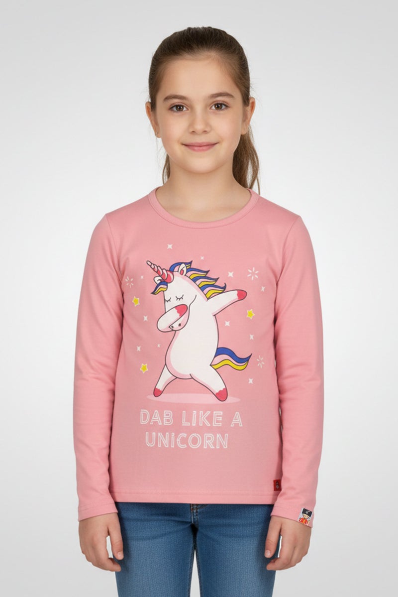 Hamleys Kids Girl Crew Neck Long Sleeve Graphic Print T-Shirt, Pink - Image 1