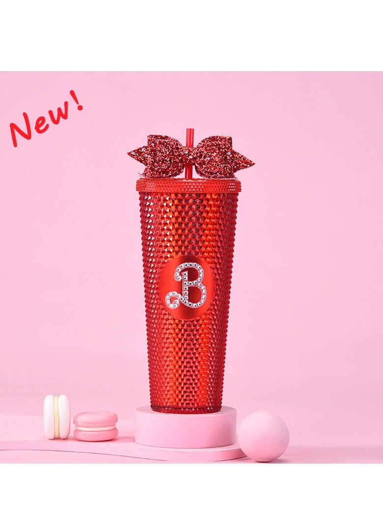 xozgdovg Double sippy cup 710ml transparent red A (stick diamond)- bow tie 