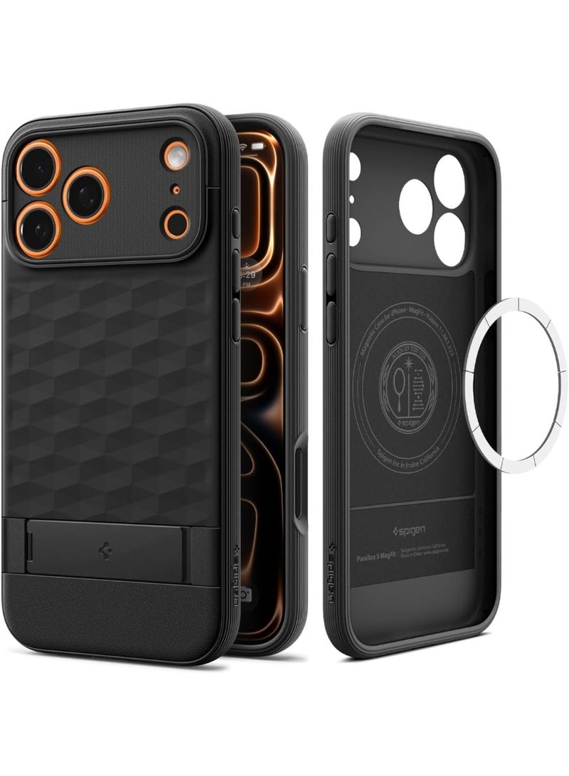 Spigen Parallax S MagFit for iPhone 17 PRO Case Cover MagSafe Compatible [Built-in Kick Stand] - Matte Black - Image 1