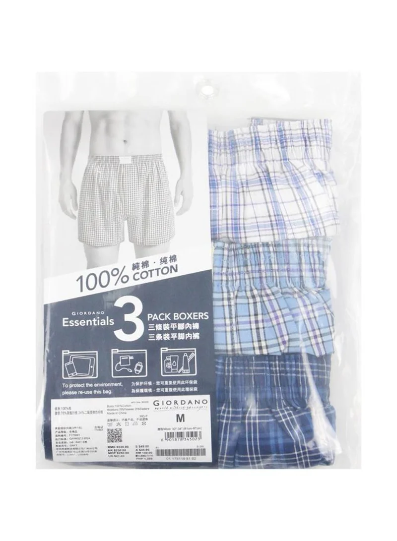 GIORDANO Men's Cotton Poplin Regular Fit Boxers 3pcs Pack