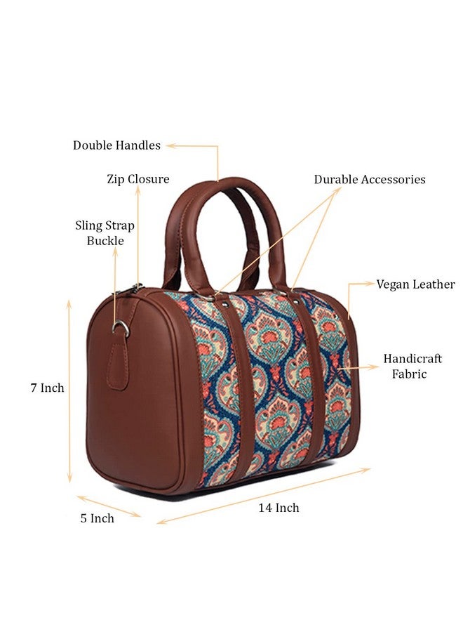 ZOUK Printed Vegan Leather Handmade Women's Handbags with double handles and detachable Sling Strap - Kovil Blue - Image 3