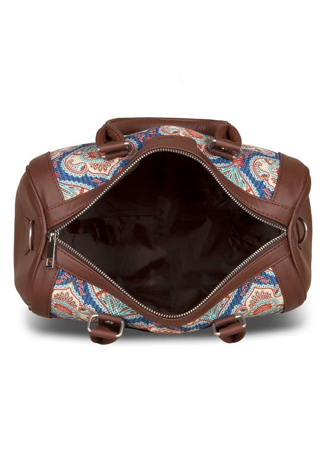 ZOUK Printed Vegan Leather Handmade Women's Handbags with double handles and detachable Sling Strap - Kovil Blue - Image 5